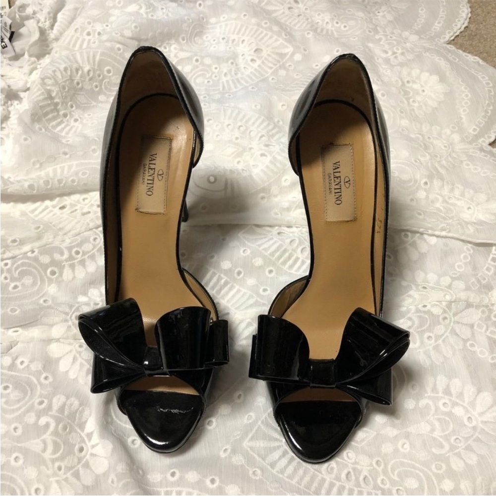 Valentino bow couture pumps heels sandals 37.5 black patent leather 7.5 - Picture 4 of 10